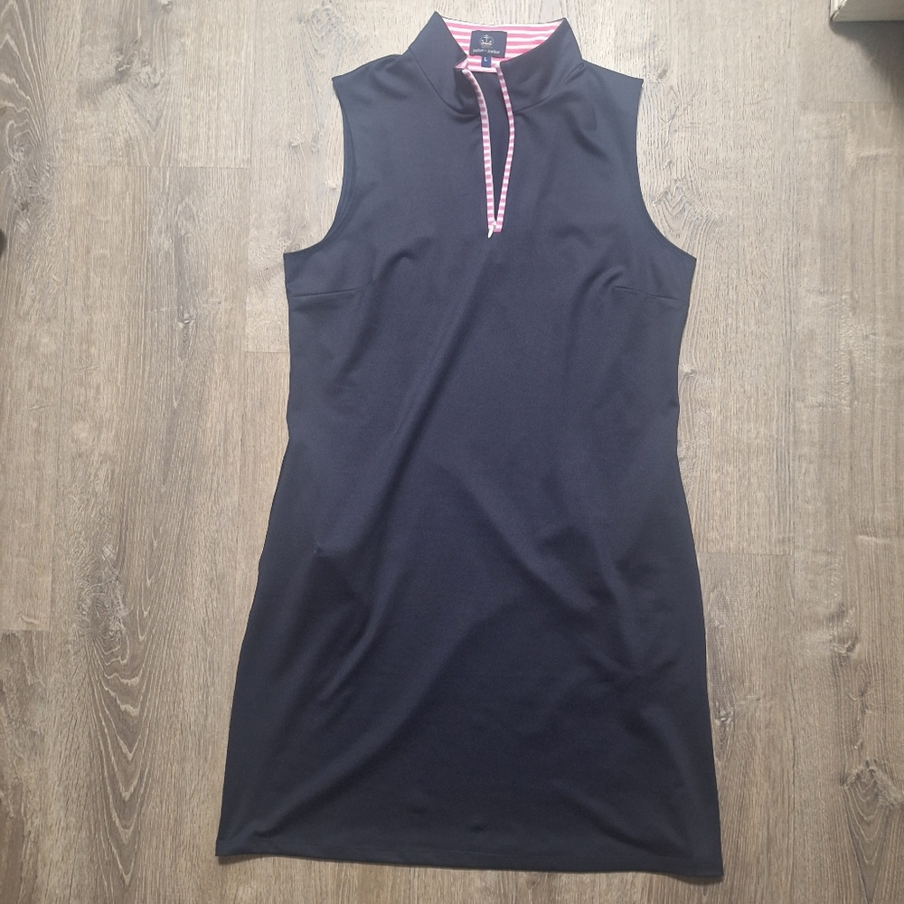 Sailor+Sailor Black Sleeveless Mini Dress w/ Pink Stripe Trim Iron Free Size L